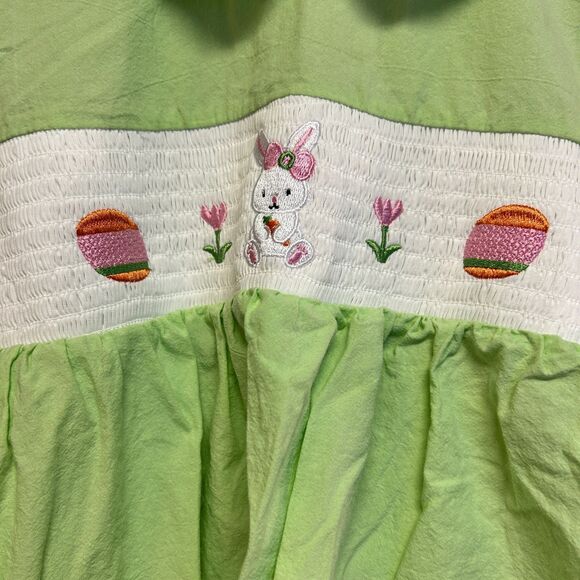Marie Nicole Girls Green Smocked Easter Bunny Dress Size 5 / 6 Est Tagged 5XL - Picture 4 of 7